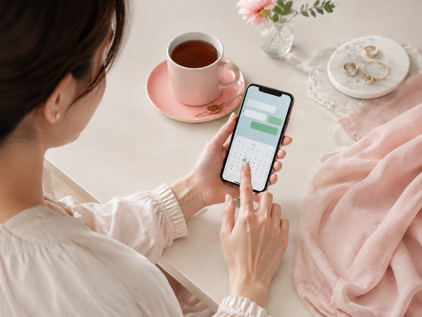 スマートフォンから予約をする女性